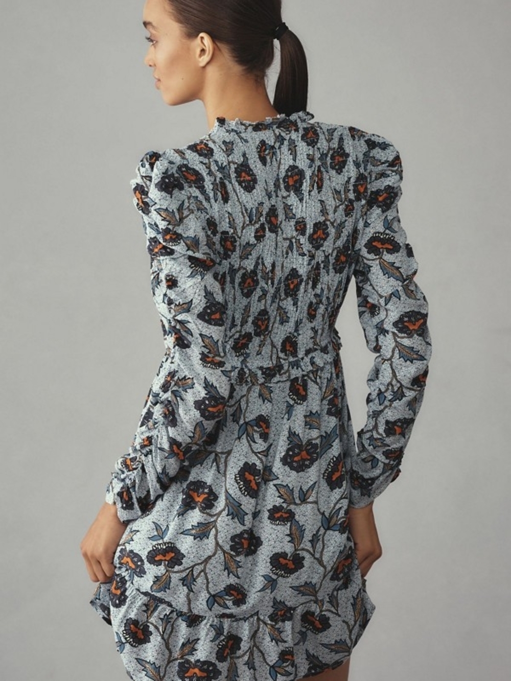 Anthropologie Floral V-Neck Long Sleeve Mini Dress - Picture 2 of 14